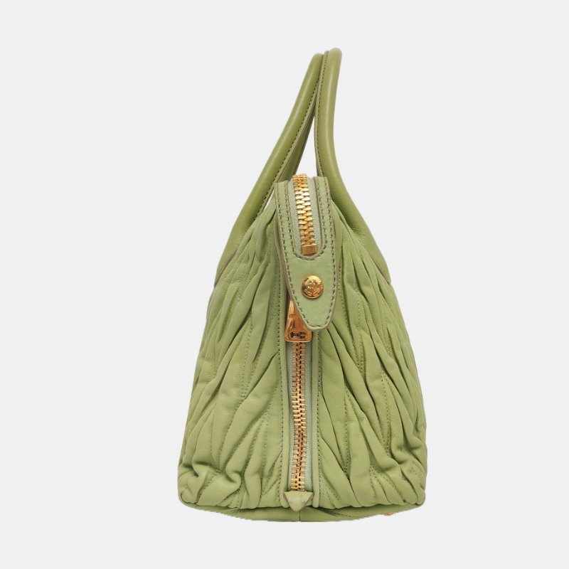 Miu Miu Avenue 淺綠色羊皮肩背包斜背包手提包 金色五金 可拆卸肩帶-1