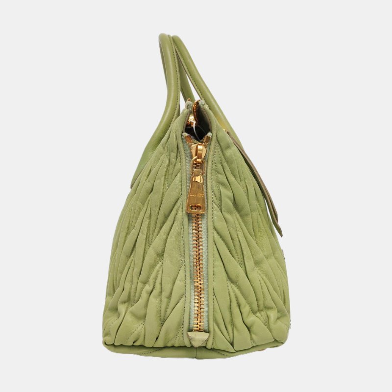 Miu Miu Avenue 淺綠色羊皮肩背包斜背包手提包 金色五金 可拆卸肩帶-2