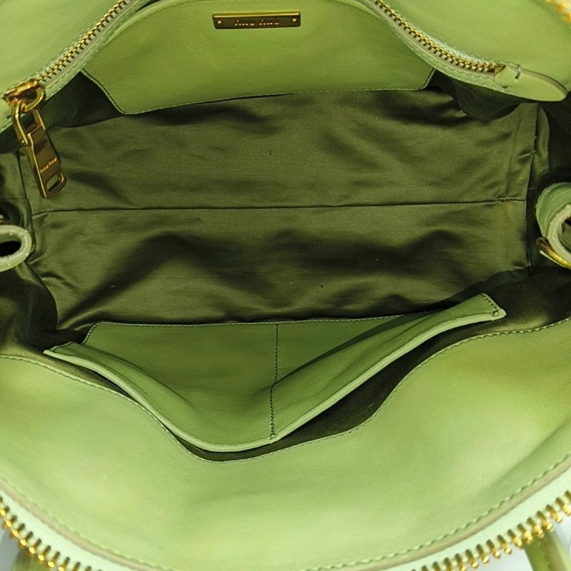 Miu Miu Avenue 淺綠色羊皮肩背包斜背包手提包 金色五金 可拆卸肩帶-5