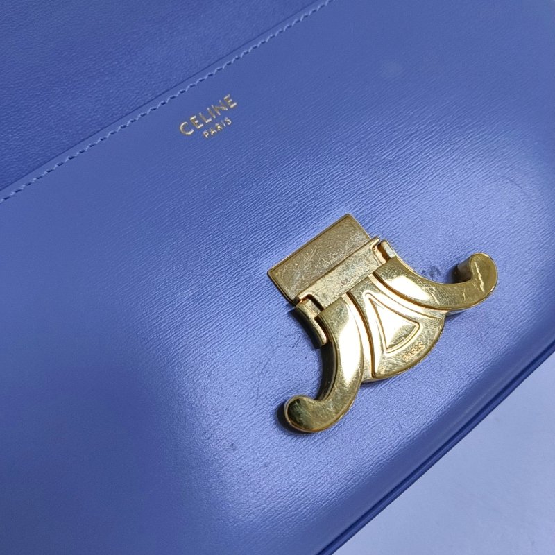 CELINE TRIOMPHE 淺藍色牛皮手提包肩背包 金色五金-7