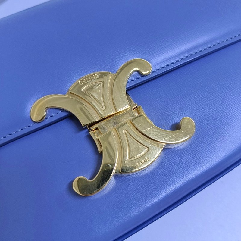 CELINE TRIOMPHE 淺藍色牛皮手提包肩背包 金色五金-8