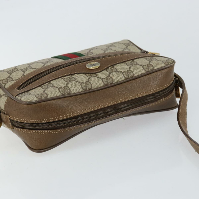 【日本直送】GUCCI GG帆布織帶雪莉線單肩包 PVC皮革 米色 紅色 正品 146142-5