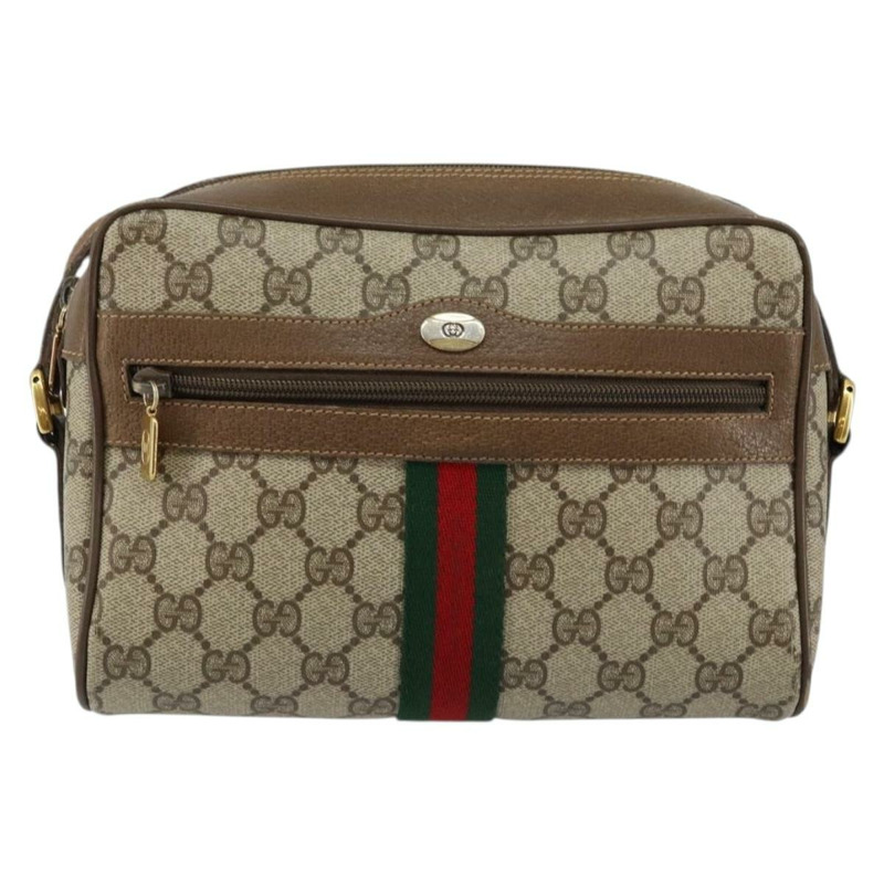 【日本直送】GUCCI GG帆布織帶雪莉線單肩包 PVC皮革 米色 紅色 正品 146142-12