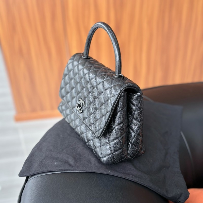 Chanel香奈兒新款so black coco handle中號荔枝皮 手提包 肩背包-4