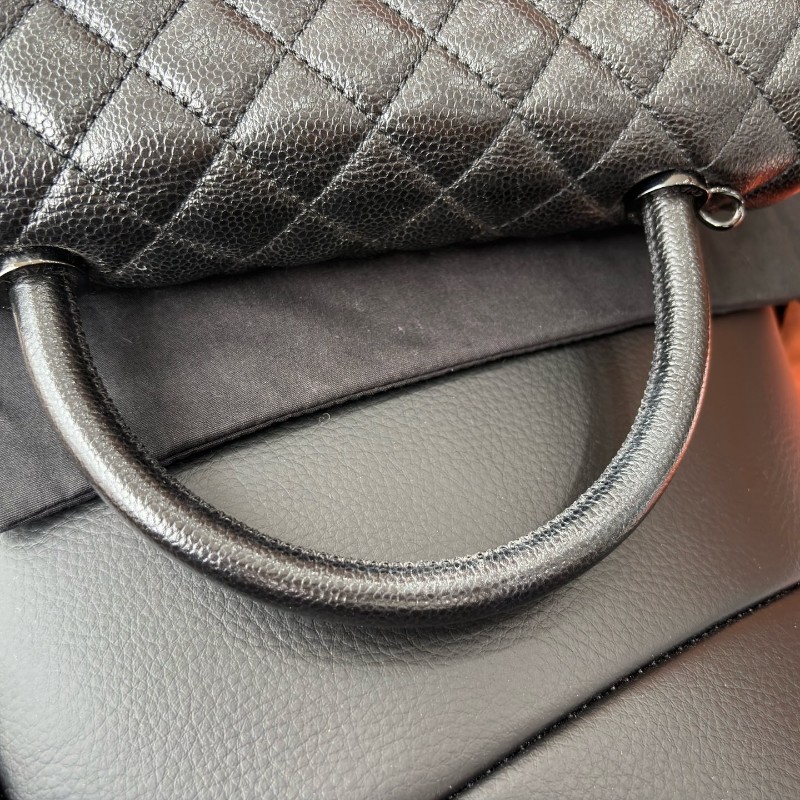 Chanel香奈兒新款so black coco handle中號荔枝皮 手提包 肩背包-12