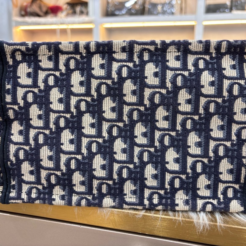 Dior迪奧 Book Tote 老花托特包 小號 深藍帆布刺繡 手提包-10