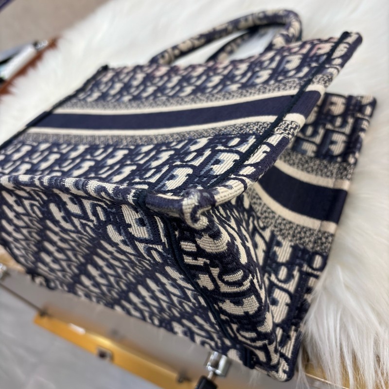 Dior迪奧 Book Tote 老花托特包 小號 深藍帆布刺繡 手提包-13