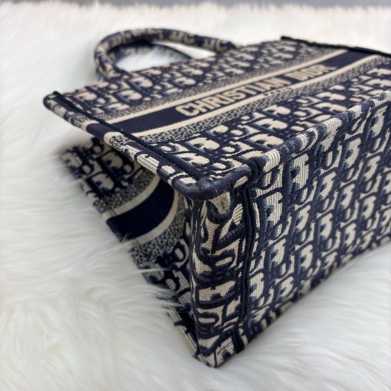 Dior迪奧 Book Tote 老花托特包 小號 深藍帆布刺繡 手提包-15
