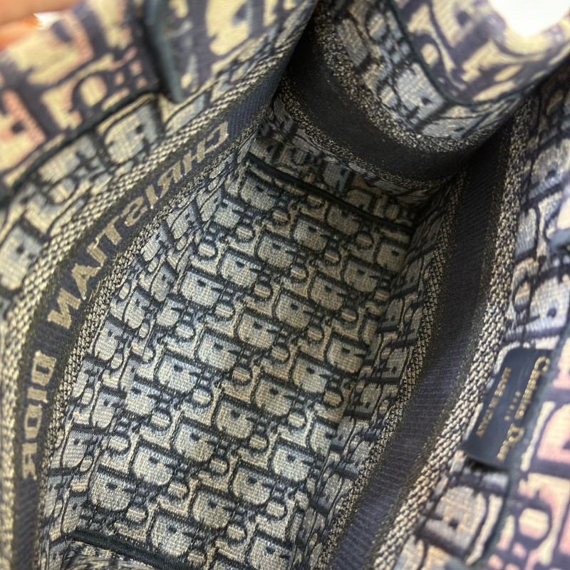 Dior迪奧 Book Tote 老花托特包 小號 深藍帆布刺繡 手提包-17