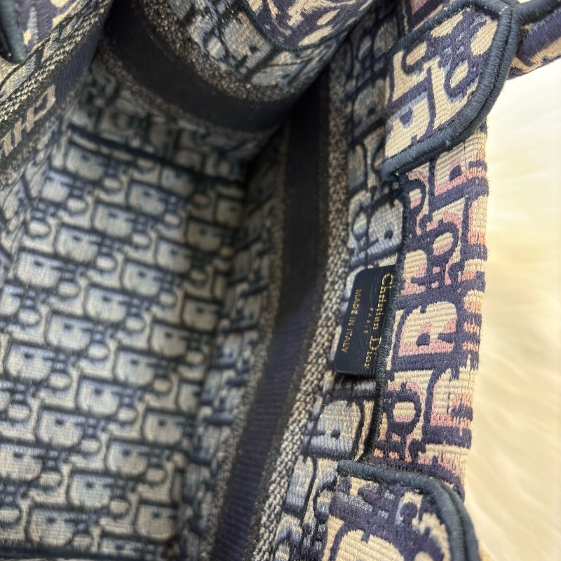 Dior迪奧 Book Tote 老花托特包 小號 深藍帆布刺繡 手提包-18