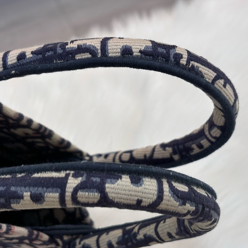 Dior迪奧 Book Tote 老花托特包 小號 深藍帆布刺繡 手提包-25