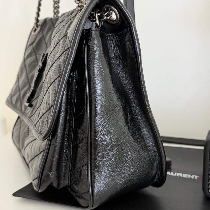 YSL NIKI黑銀 復古皮革中型手袋 中款 聖羅蘭 新款D釦-2