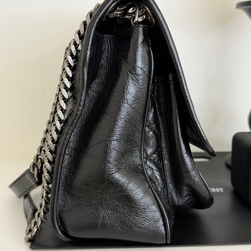 YSL NIKI黑銀 復古皮革中型手袋 中款 聖羅蘭 新款D釦-3