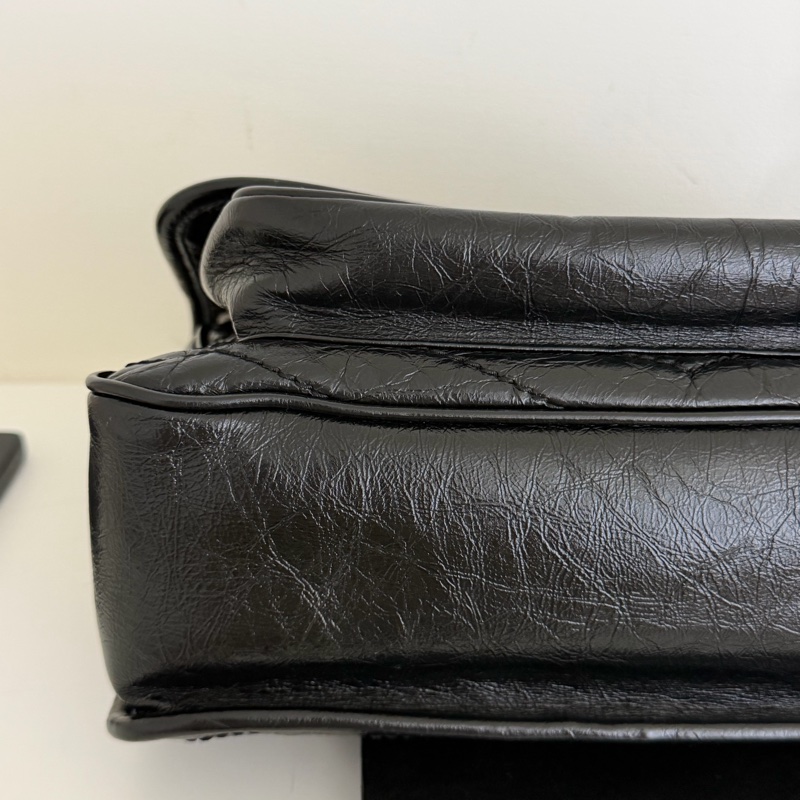 YSL NIKI黑銀 復古皮革中型手袋 中款 聖羅蘭 新款D釦-4