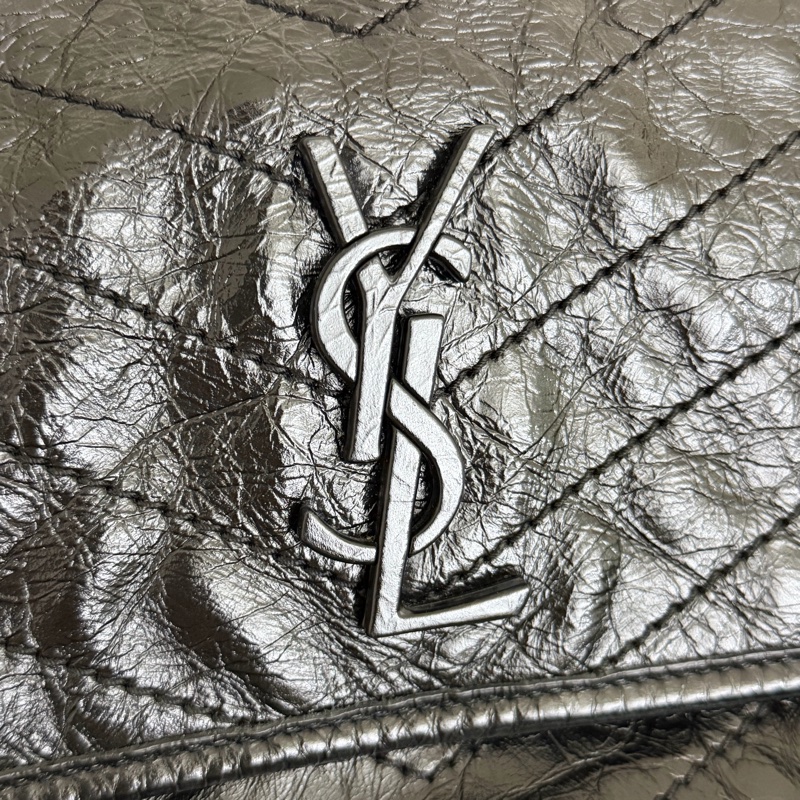 YSL NIKI黑銀 復古皮革中型手袋 中款 聖羅蘭 新款D釦-6