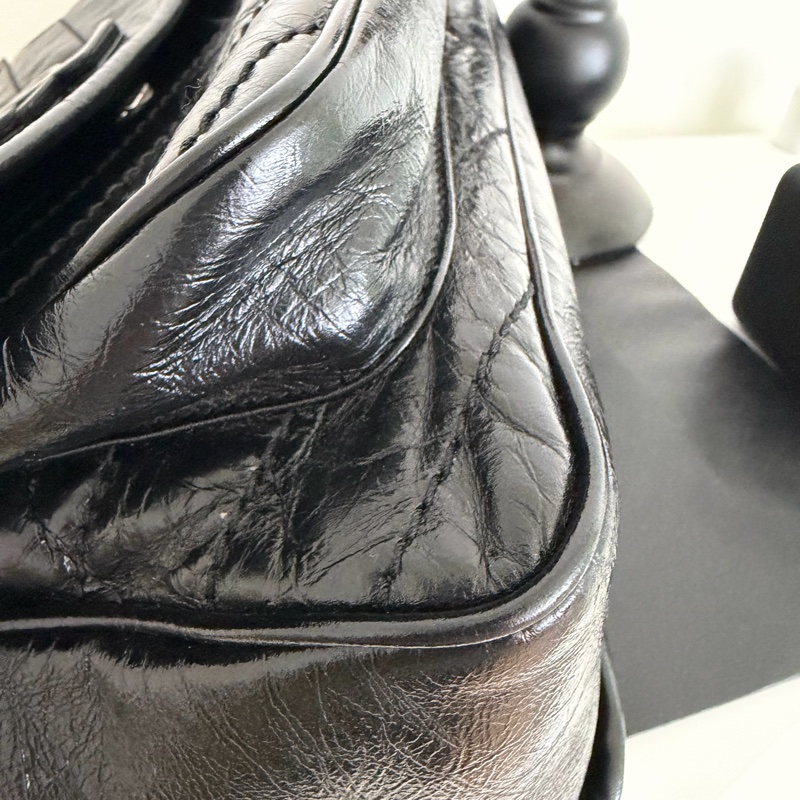 YSL NIKI黑銀 復古皮革中型手袋 中款 聖羅蘭 新款D釦-7