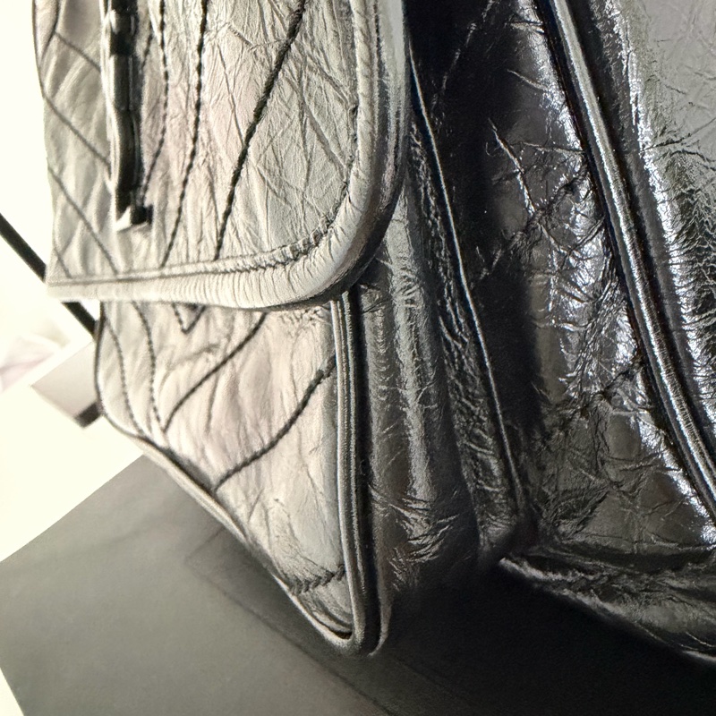 YSL NIKI黑銀 復古皮革中型手袋 中款 聖羅蘭 新款D釦-9