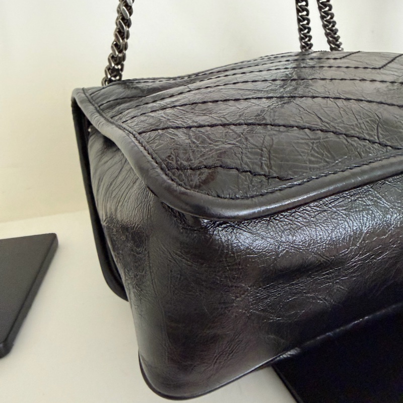 YSL NIKI黑銀 復古皮革中型手袋 中款 聖羅蘭 新款D釦-12