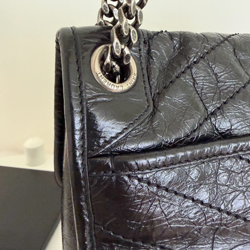 YSL NIKI黑銀 復古皮革中型手袋 中款 聖羅蘭 新款D釦-13