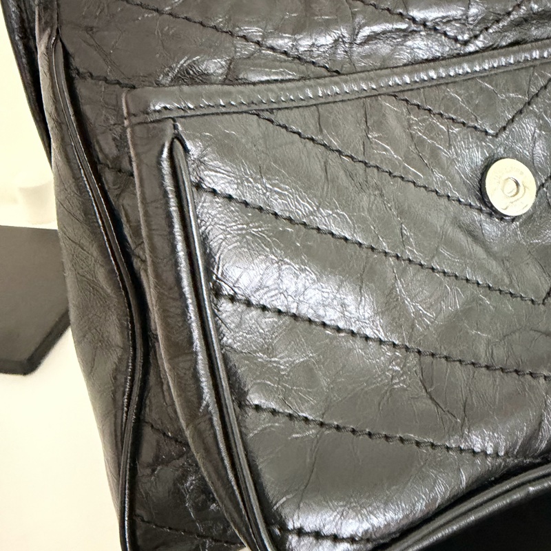 YSL NIKI黑銀 復古皮革中型手袋 中款 聖羅蘭 新款D釦-17