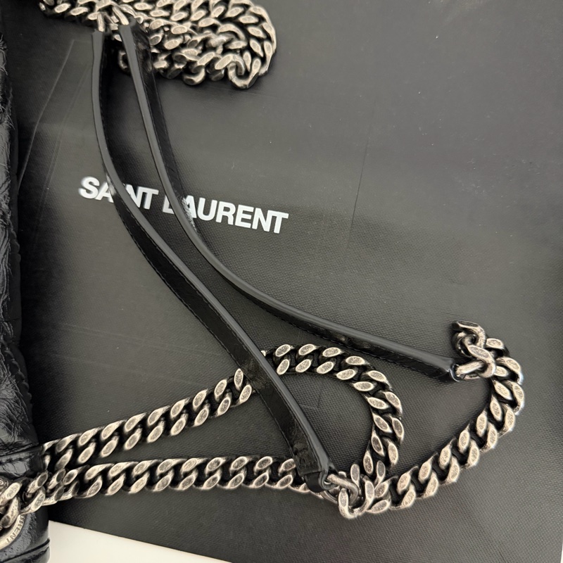 YSL NIKI黑銀 復古皮革中型手袋 中款 聖羅蘭 新款D釦-26