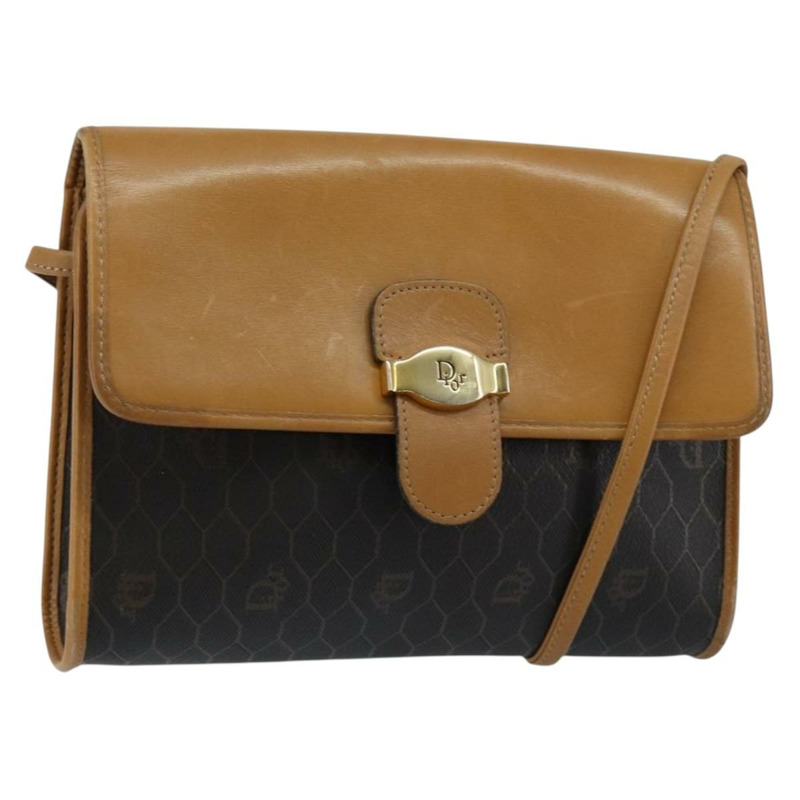 【日本直送】Christian Dior 蜂巢帆布肩背包 PVC 黑色金色 正品 BA6582-0