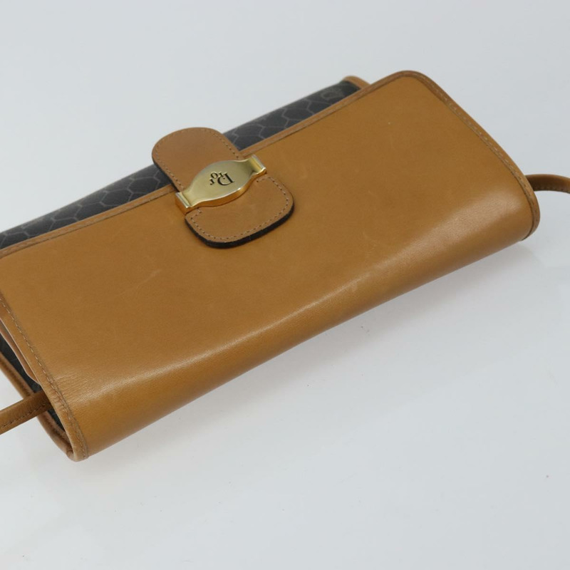 【日本直送】Christian Dior 蜂巢帆布肩背包 PVC 黑色金色 正品 BA6582-5