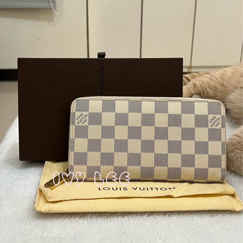 LOUIS VUITTON  Damier Azur Zippy 白色 棋盤格長夾 N60019拉鍊長夾 正品 二手精品-0