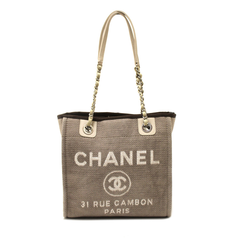 Chanel Grey Mixed Fibers Small Deauville Shopper Tote Bag-1