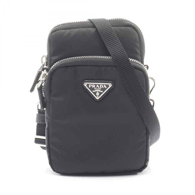 PRADA 再生尼龍手機殼肩斜背包袋 2ZT024 黑色二手女款-0