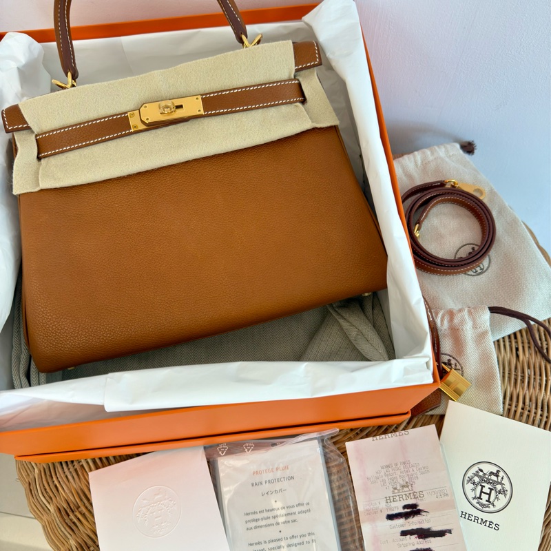 全新HERMES金棕金福寶馬鞍皮kelly 28凱莉包-0