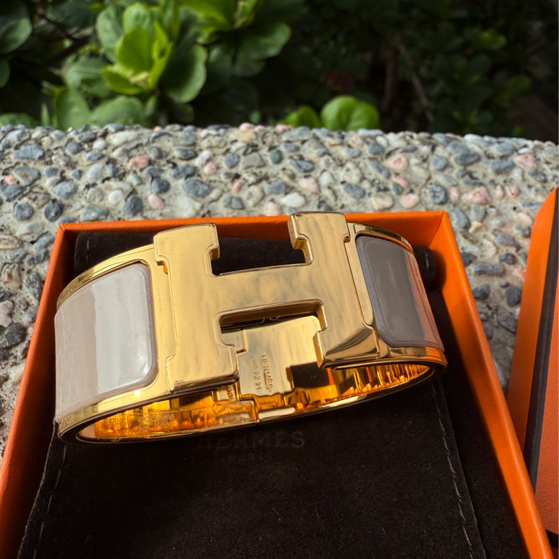全新HERMES CLAC H奶茶色金釦中H手環PM-0