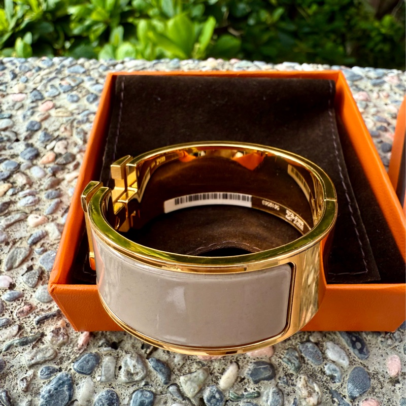 全新HERMES CLAC H奶茶色金釦中H手環PM-2