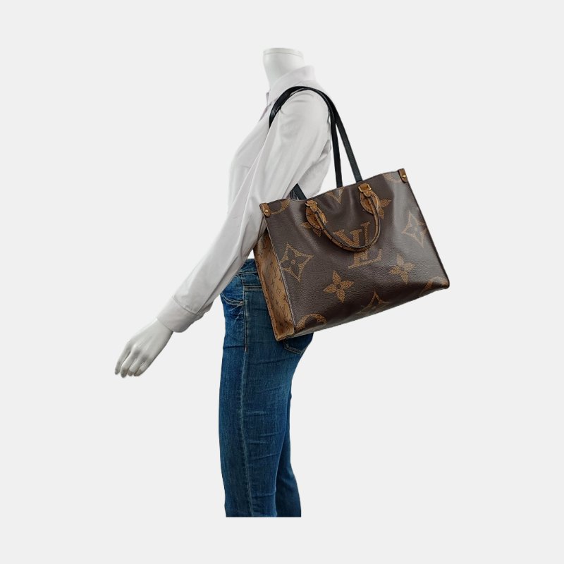 LOUIS VUITTON ONTHEGO 中號棕色塗層帆布老花叢林包肩背包手提包 金色五金-1