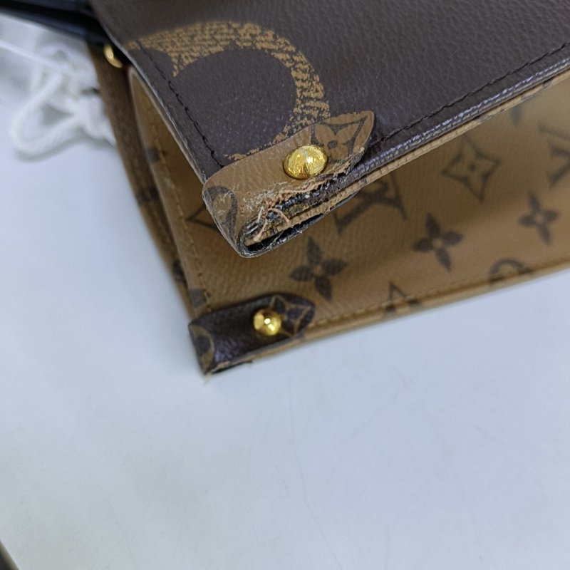 LOUIS VUITTON ONTHEGO 中號棕色塗層帆布老花叢林包肩背包手提包 金色五金-9