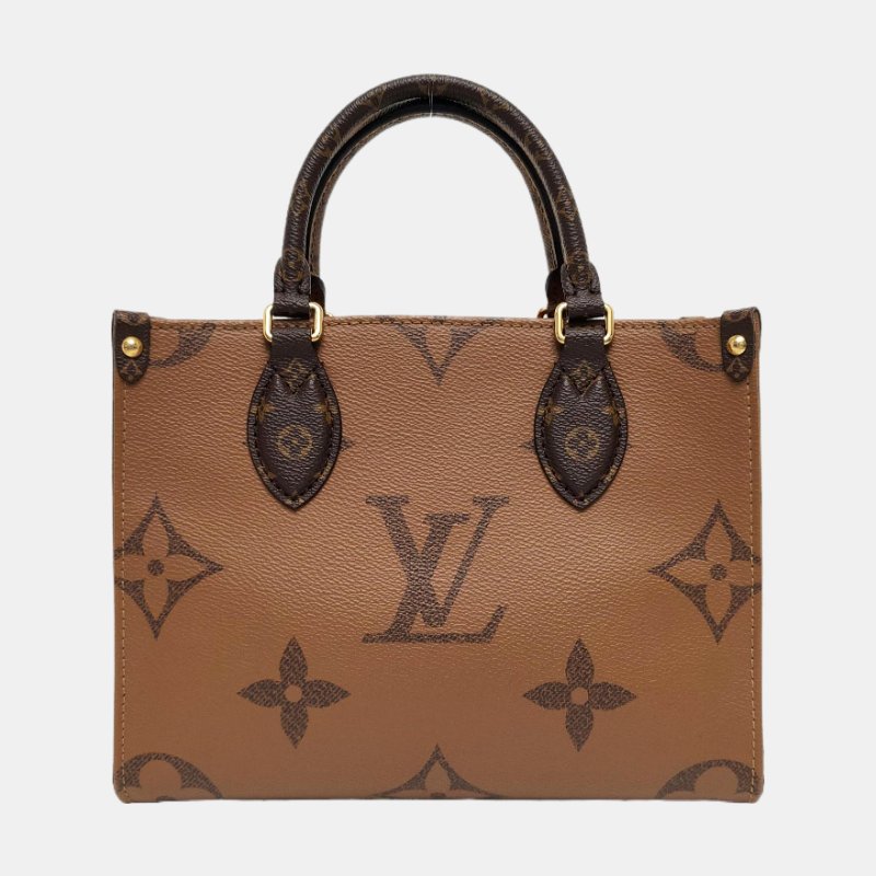 LOUIS VUITTON ONTHEGO PM小號棕色塗層帆布老花提花叢林包肩背包手提包斜背包金色五金 可拆卸肩帶 晶片款-4