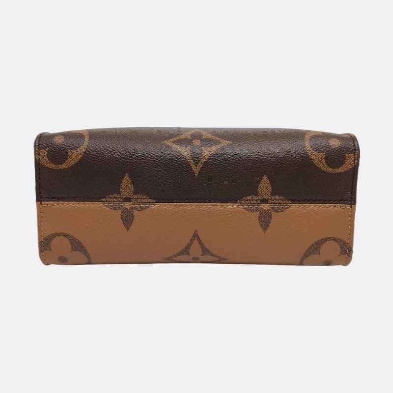 LOUIS VUITTON ONTHEGO PM小號棕色塗層帆布老花提花叢林包肩背包手提包斜背包金色五金 可拆卸肩帶 晶片款-5