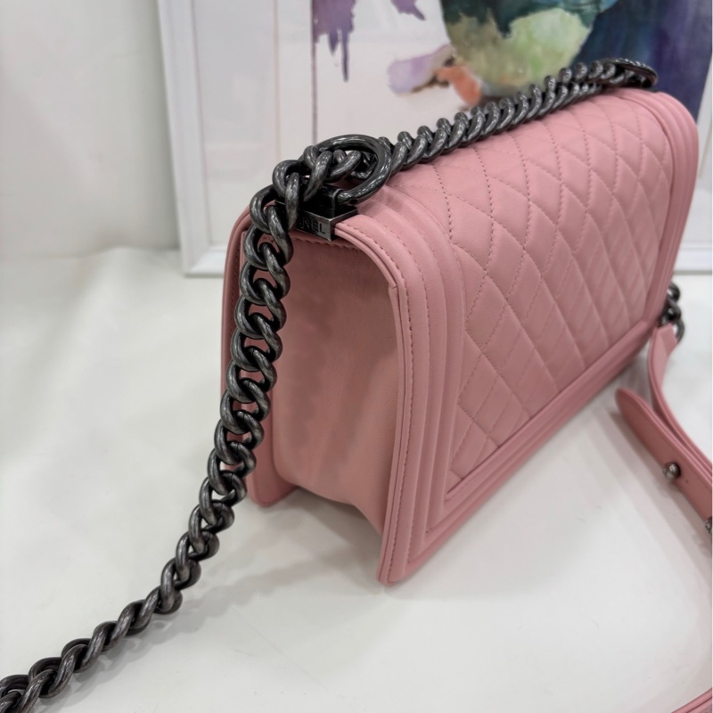 Chanel 香奈兒 leboy中號 粉紅 20開有卡 尺寸：25*15*8cm-3