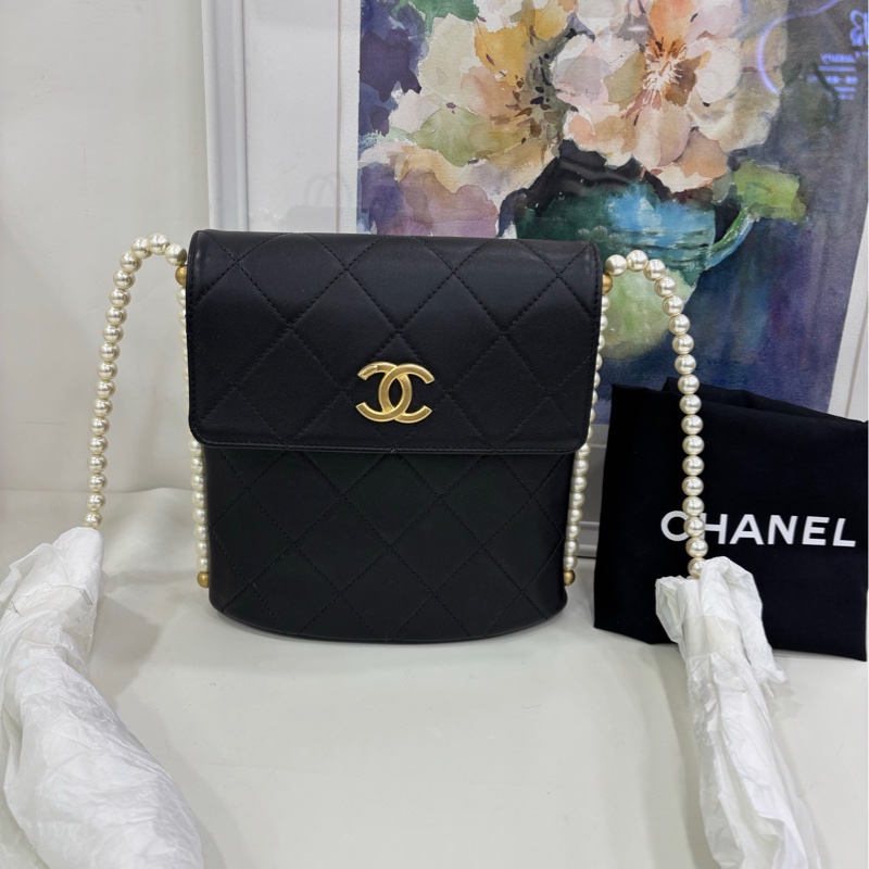 Chanel香奈兒hobo珍珠包限量珍珠流浪嬉皮斜挎單肩鏈條女包,鐳射31開-1