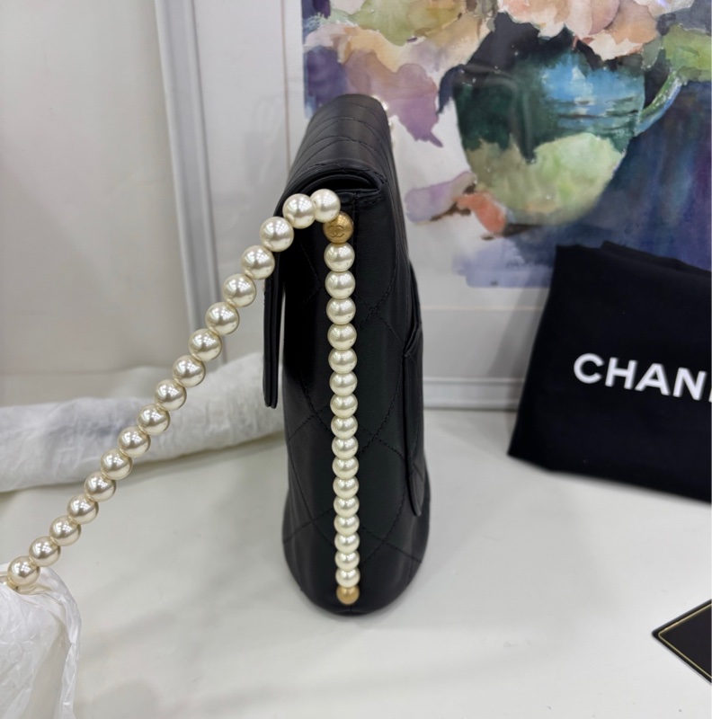 Chanel香奈兒hobo珍珠包限量珍珠流浪嬉皮斜挎單肩鏈條女包,鐳射31開-4