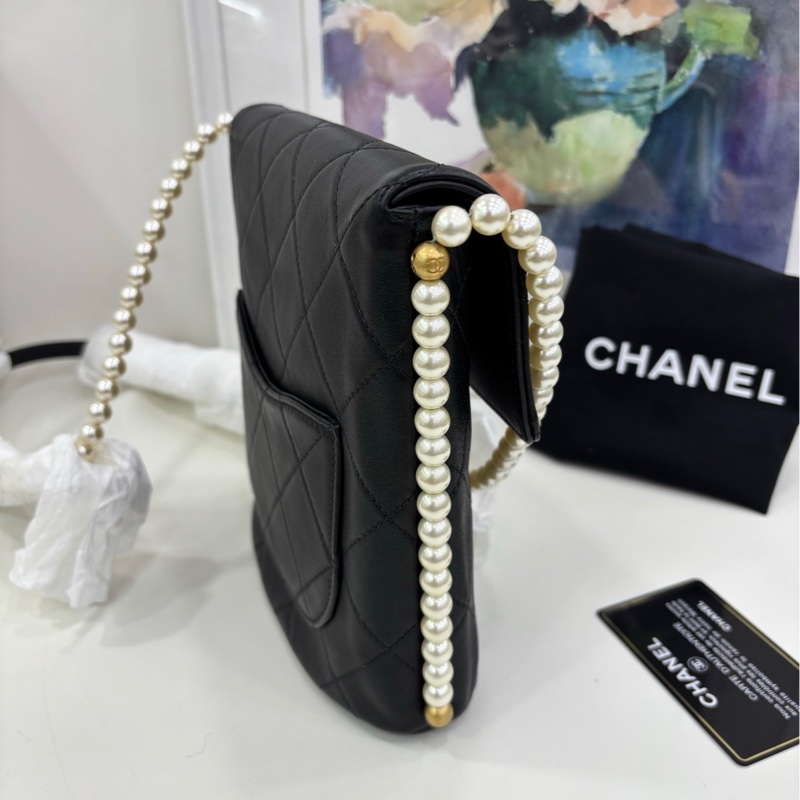 Chanel香奈兒hobo珍珠包限量珍珠流浪嬉皮斜挎單肩鏈條女包,鐳射31開-5