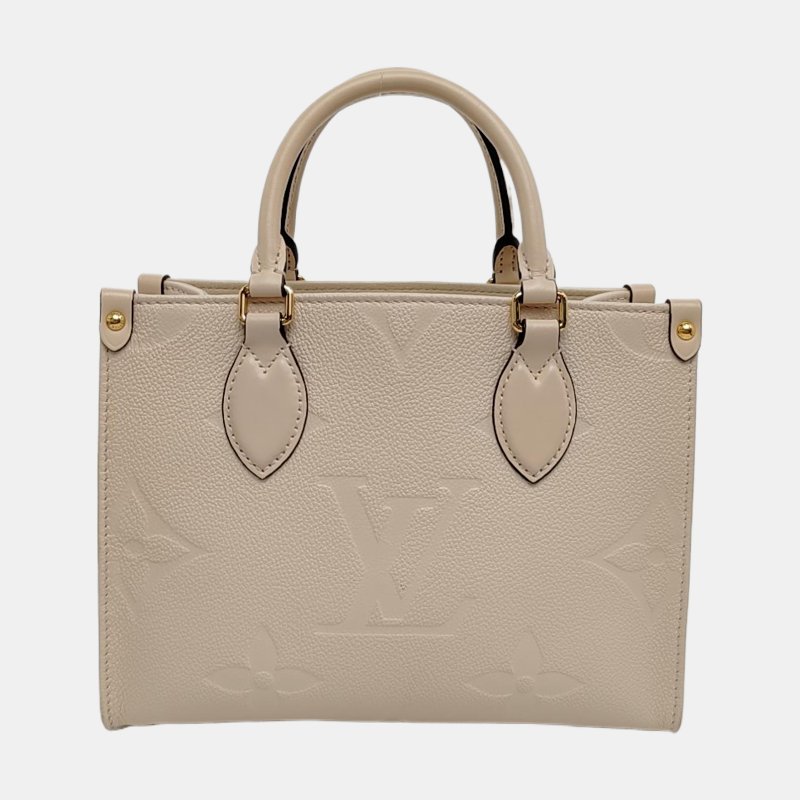 LOUIS VUITTON ONTHEGO PM小號米色牛皮老花壓紋叢林包肩背包手提包斜背包 金色五金 可拆卸肩帶 配件齊全-4