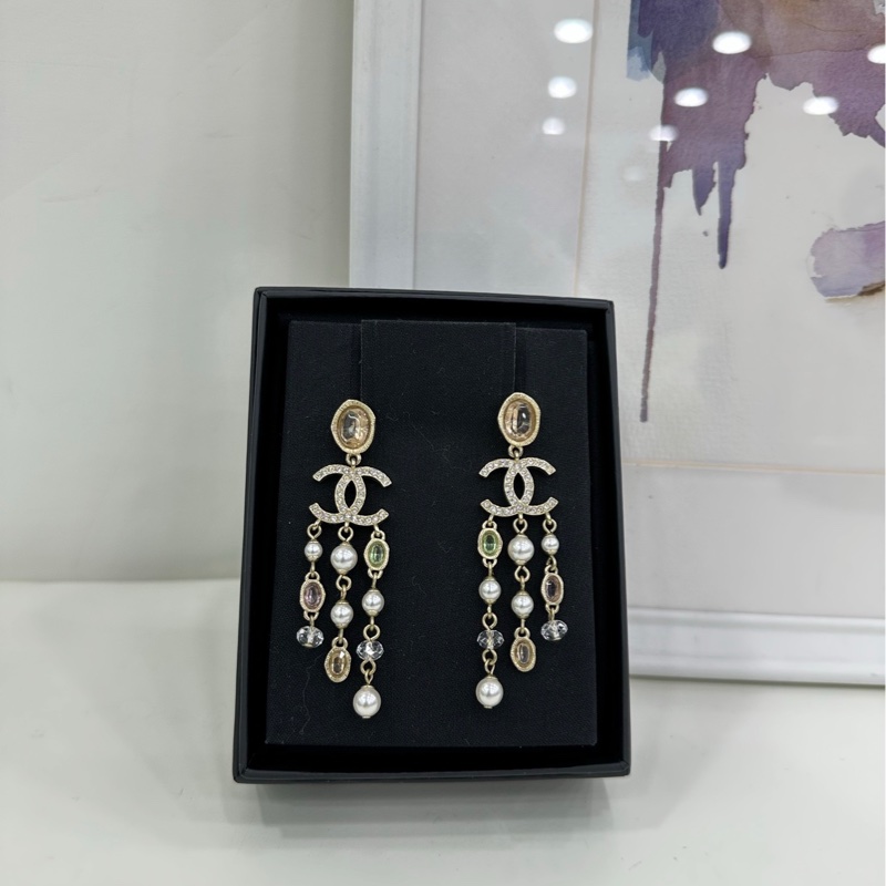 Chanelv香奈兒彩寶珍珠水鑽 耳環 流蘇耳環 耳環-0