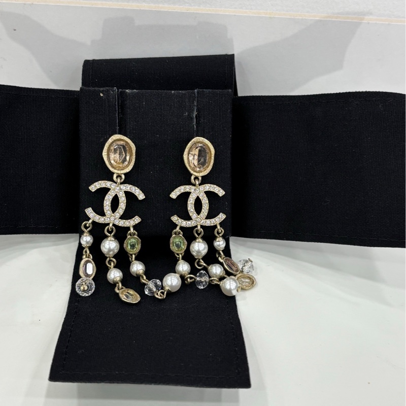 Chanelv香奈兒彩寶珍珠水鑽 耳環 流蘇耳環 耳環-2
