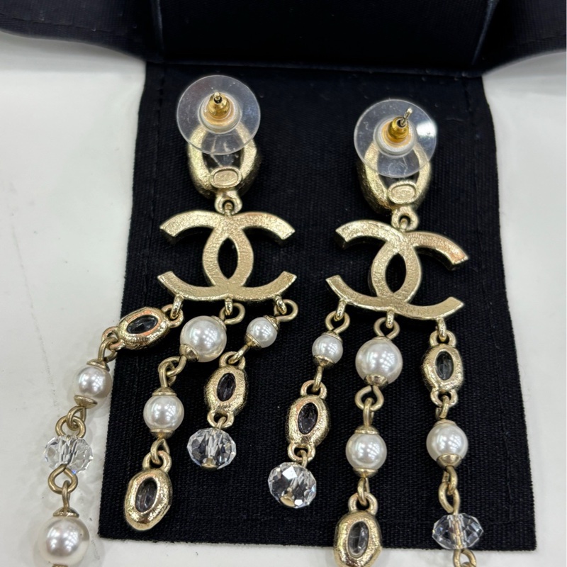 Chanelv香奈兒彩寶珍珠水鑽 耳環 流蘇耳環 耳環-5