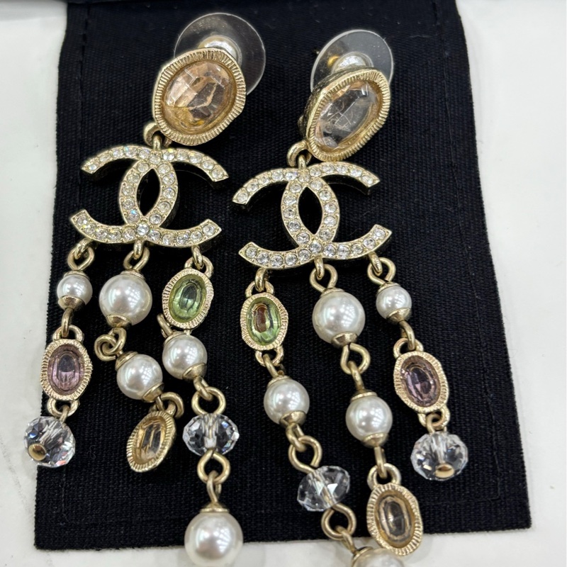 Chanelv香奈兒彩寶珍珠水鑽 耳環 流蘇耳環 耳環-6