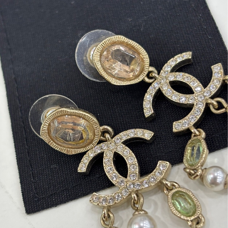 Chanelv香奈兒彩寶珍珠水鑽 耳環 流蘇耳環 耳環-7