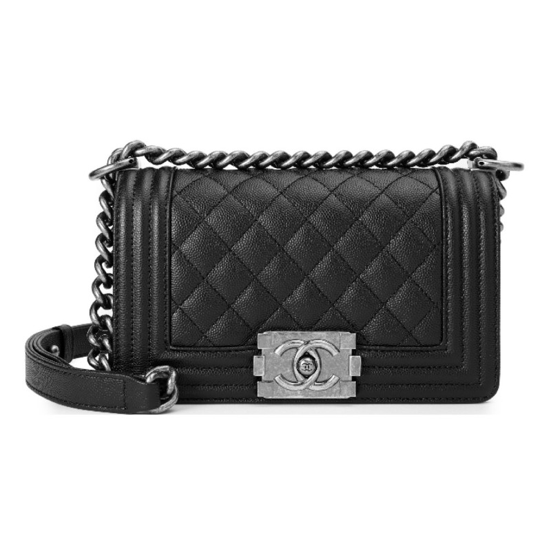 CHANEL LEBOY 小號 黑色銀扣荔枝牛皮 肩背包斜背包 晶片款-0