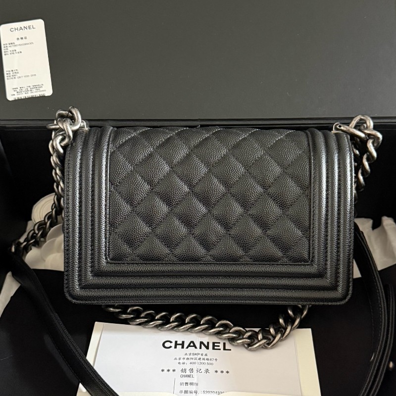 CHANEL LEBOY 小號 黑色銀扣荔枝牛皮 肩背包斜背包 晶片款-2