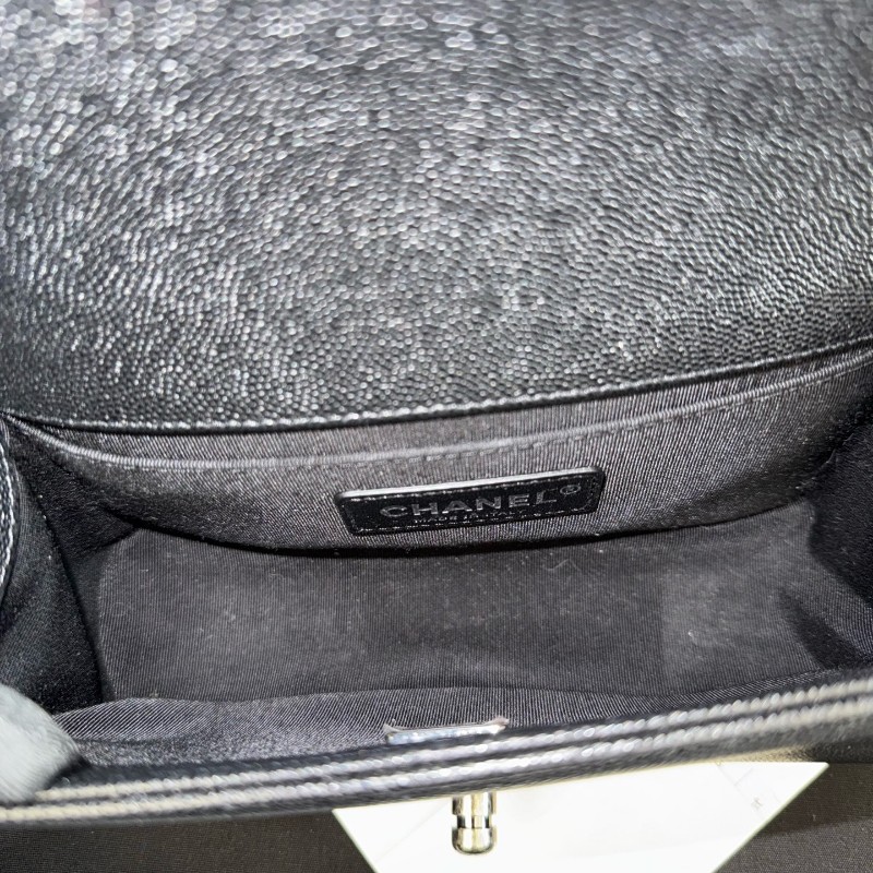 CHANEL LEBOY 小號 黑色銀扣荔枝牛皮 肩背包斜背包 晶片款-8